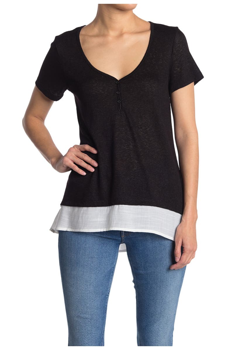 Bobeau Caty Slub Knit Mixed Media Top, Main, color, 