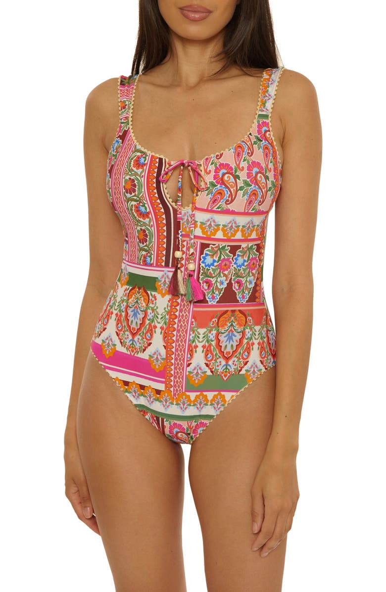 Lucky Brand Verona Tile Print One-Piece Swimsuit, Main, color, Pink Multi