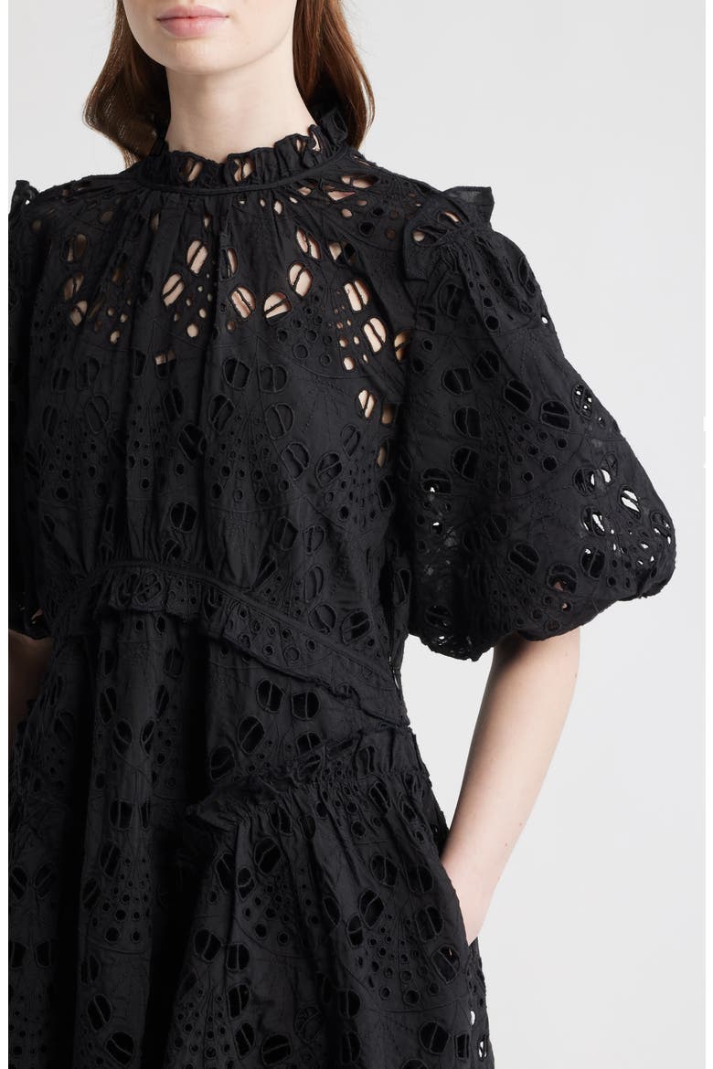 Odette Eyelet Embroidered Dress, Alternate, color, BLACK
