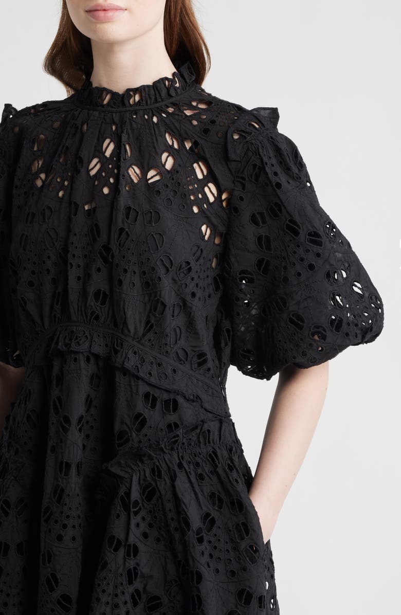 AllSaints Odette Eyelet Embroidered Dress, Alternate, color, Black