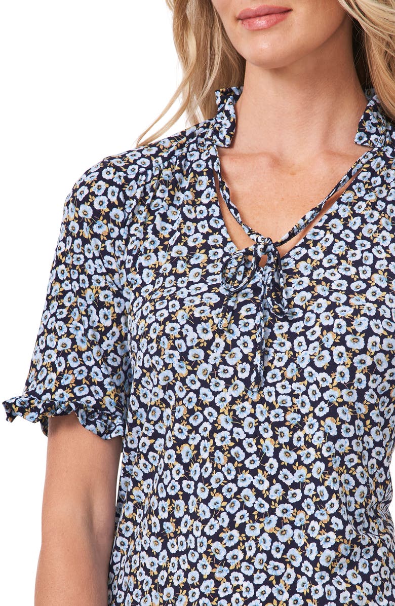 CeCe Floral Frill Sleeve Stretch Crepe Top, Alternate, color, 