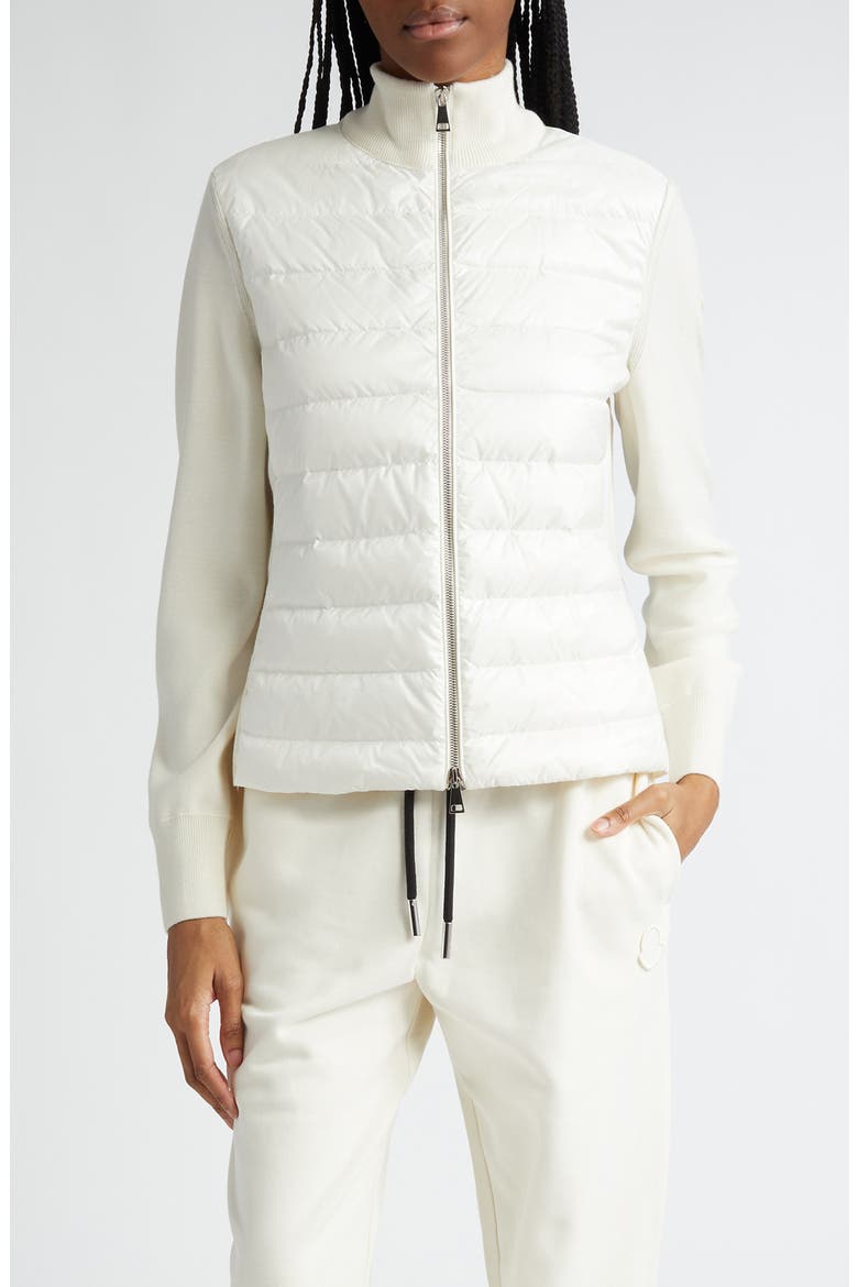 Quilted Nylon & Wool Knit Cardigan, Main, color, WHITE