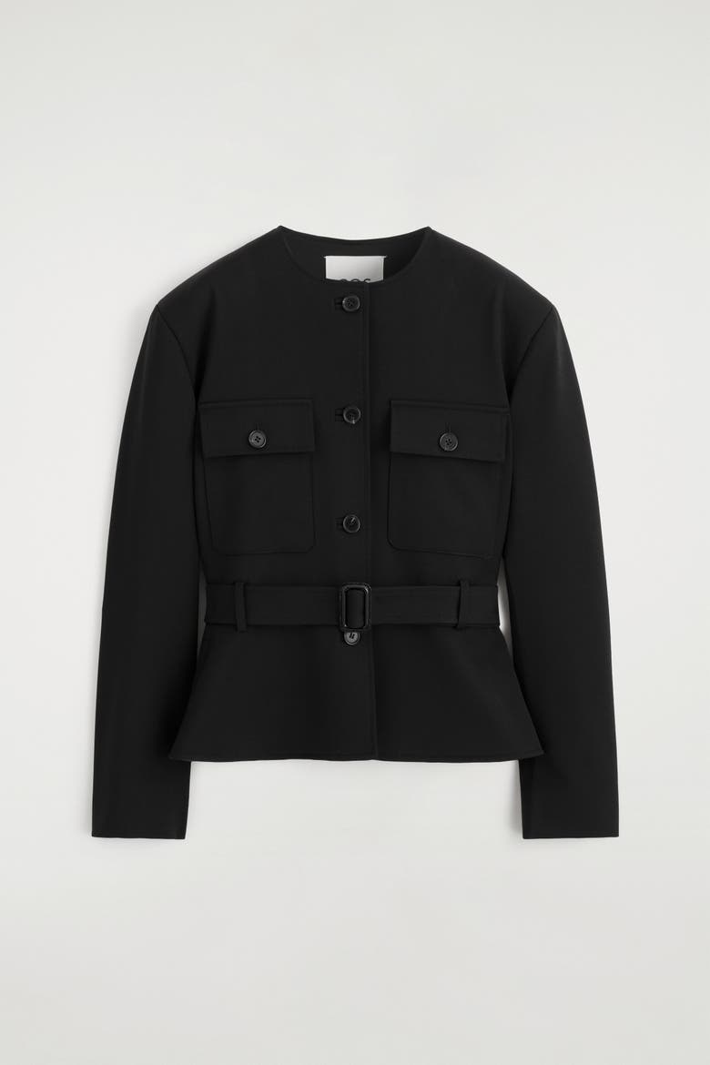 Belted Peplum Jacket, Alternate, color, BLACK