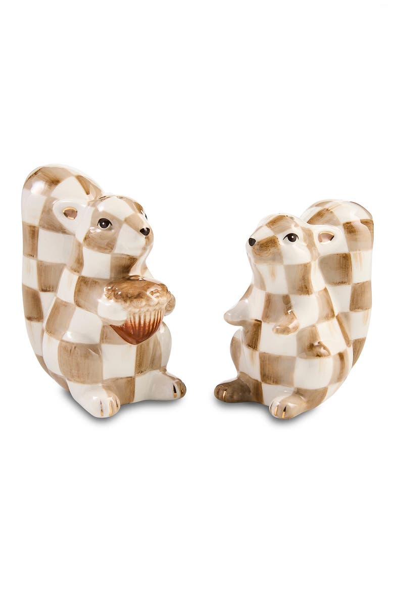 Mocha Check Squirrel Salt & Pepper Shakers, Main, color, BROWN