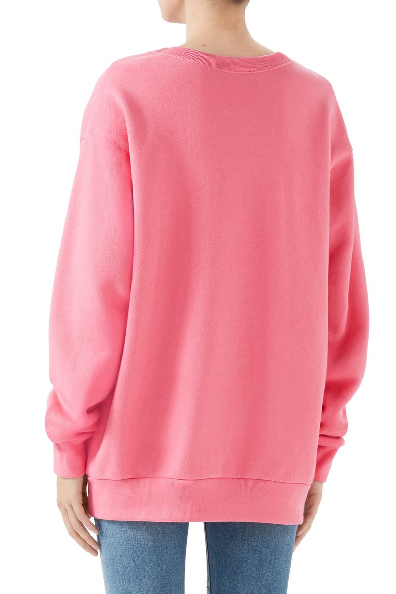 La Saison Glitter Logo Cotton Sweatshirt, Alternate, color, ROSE BUD/ MULT