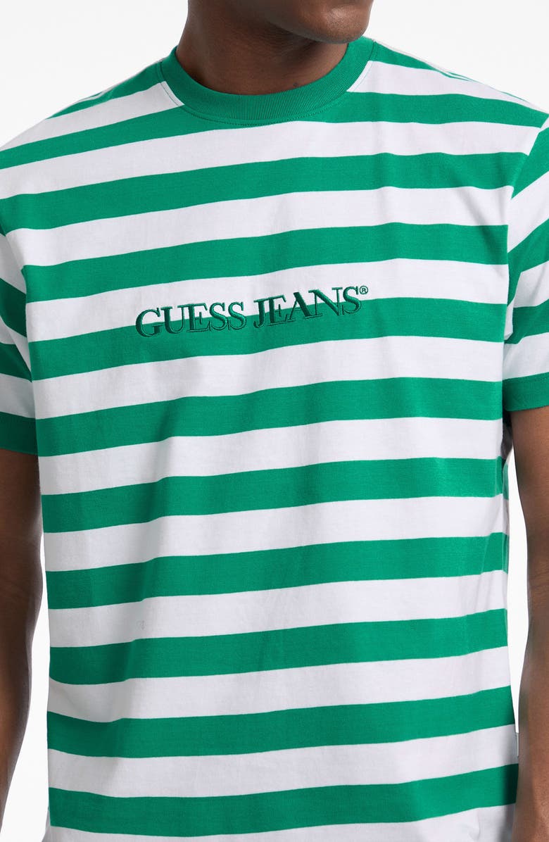 GUESS JEANS Yarn Dye Stripe Organic Cotton T-Shirt, Alternate, color, Dark Green