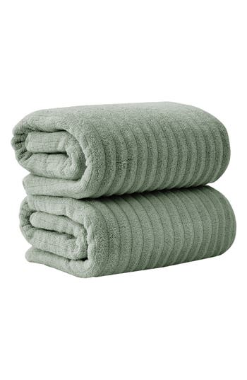 Woven & Weft Combed Cotton 2-pack Bath Towels In Green