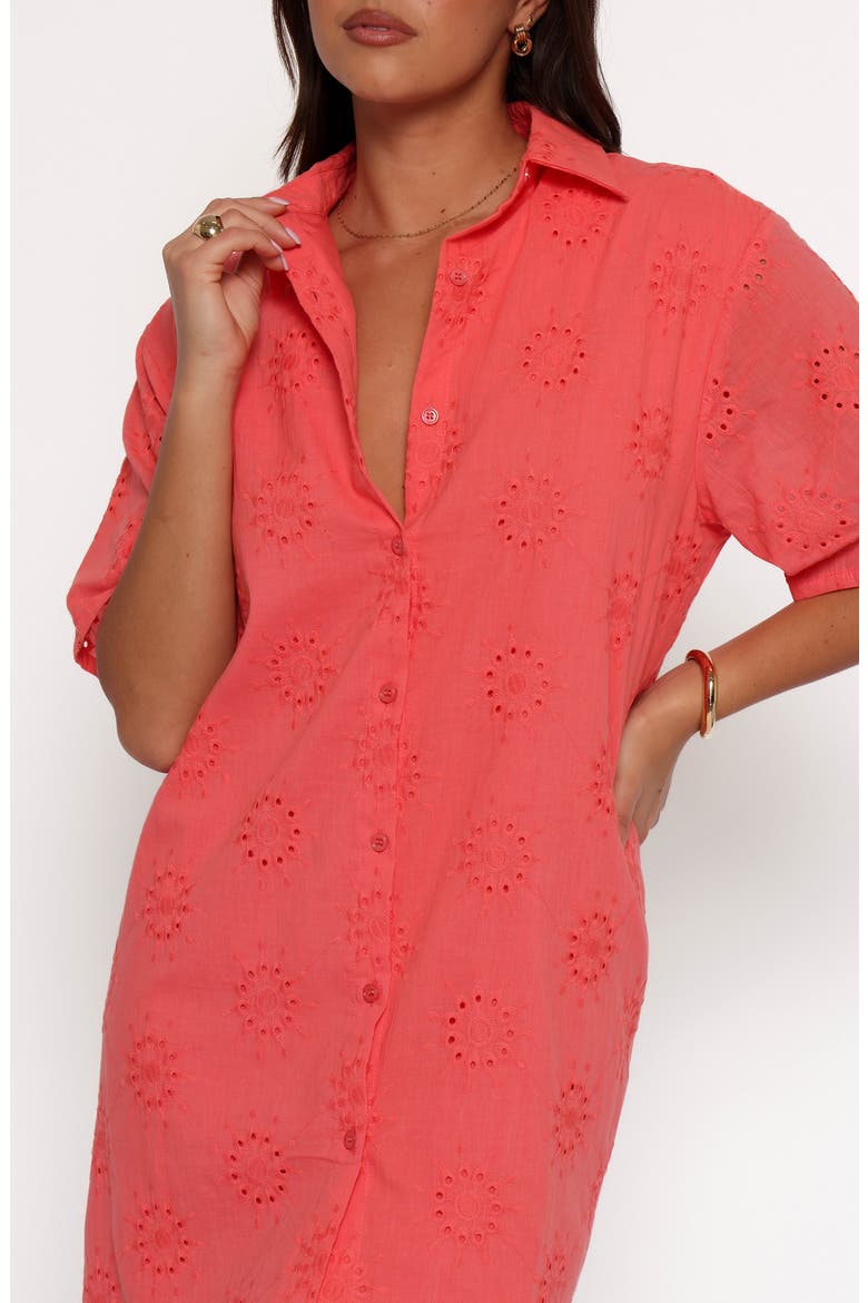 Norah Embroidered Cotton Mini Shirtdress, Alternate, color, CORAL