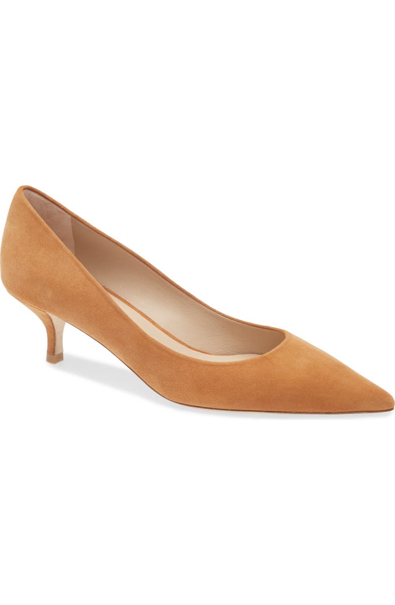 Stuart Weitzman Power Pointed Toe Kitten Heel Pump, Main, color, Hazel