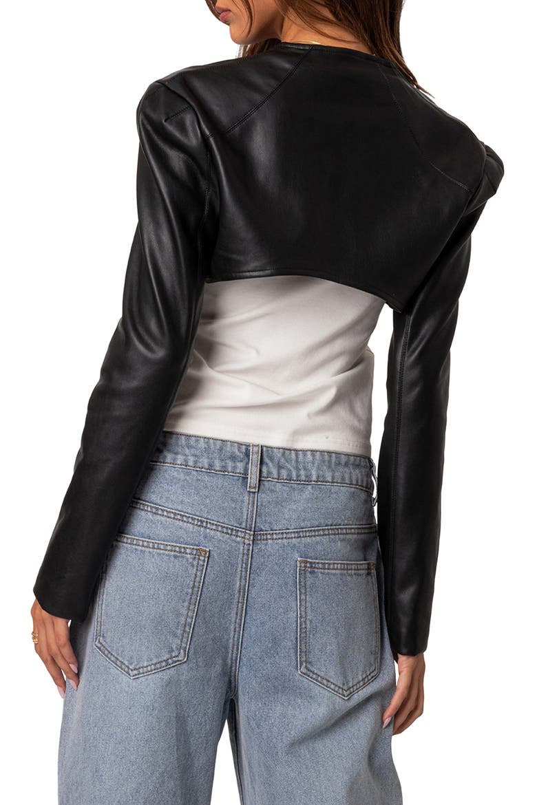 Faux Leather Shrug Jacket, Alternate, color, BLACK