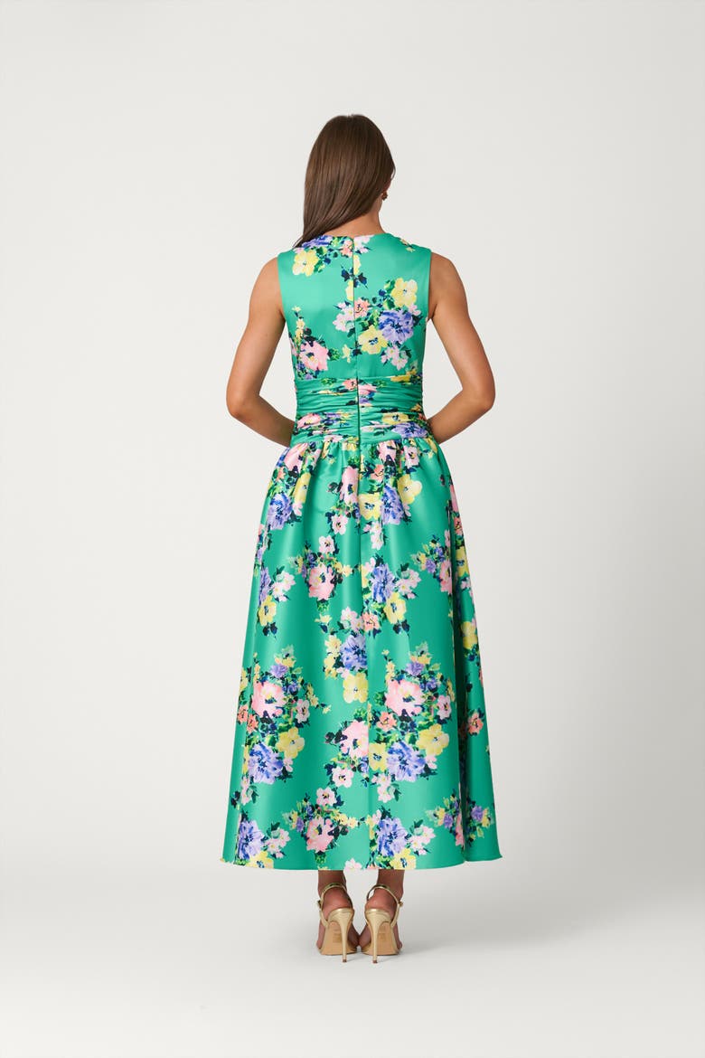 Midnight Bouquet Floral Mikado Estrella Dress, Alternate, color, Vibrant Green Multi