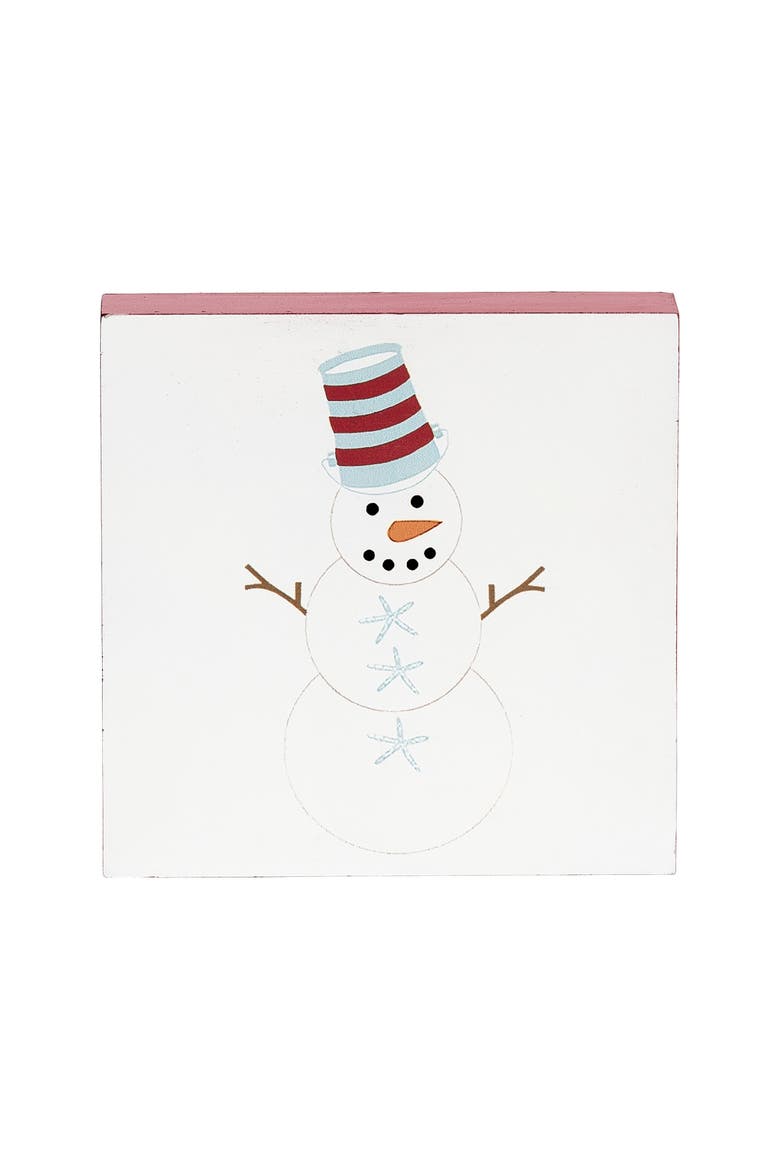 Coastal Snowman Block Christmas Shelf Sitter Centerpiece, Main, color, White