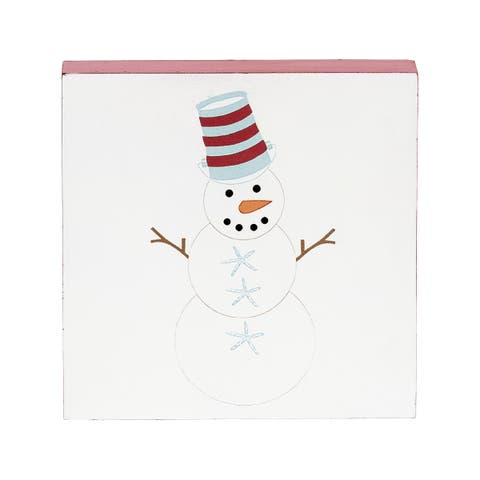 Coastal Snowman Block Christmas Shelf Sitter Centerpiece