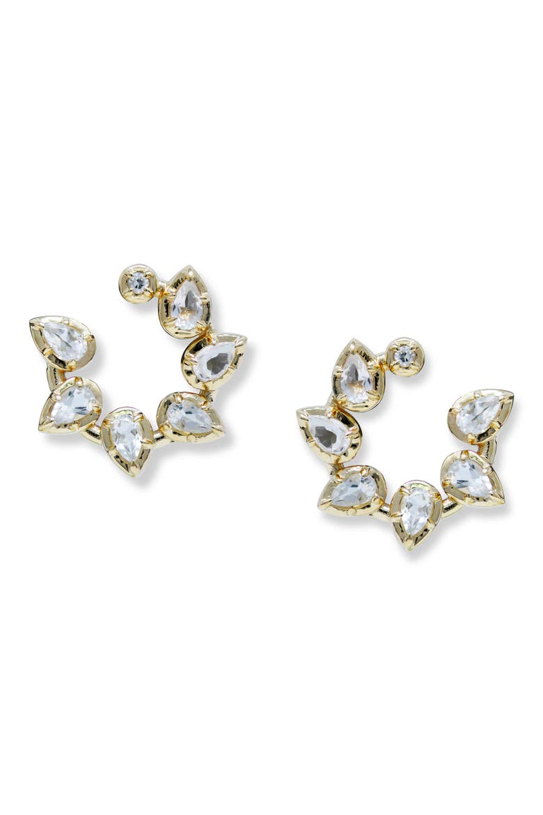 Mélia Pear Clear Topaz & Diamond Hoop Earrings, Main, color, 14K YELLOW GOLD/ CLEAR TOPAZ