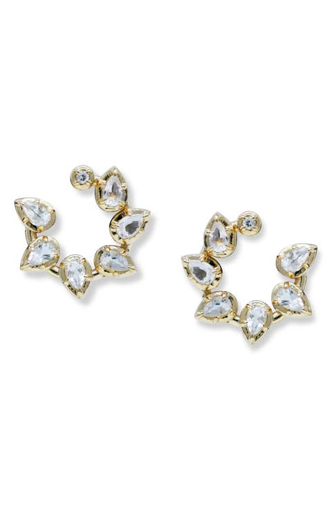 Mélia Pear Clear Topaz & Diamond Hoop Earrings