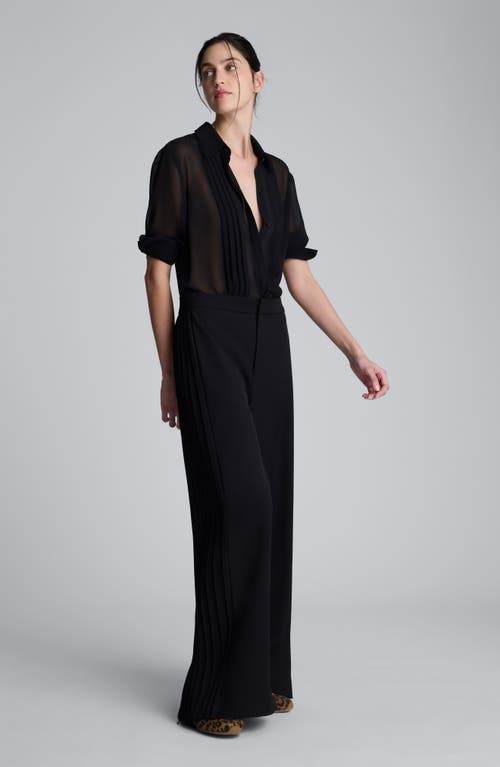 Kenneth Cole Chiffon Pleated Long Sleeve Blouse In Black