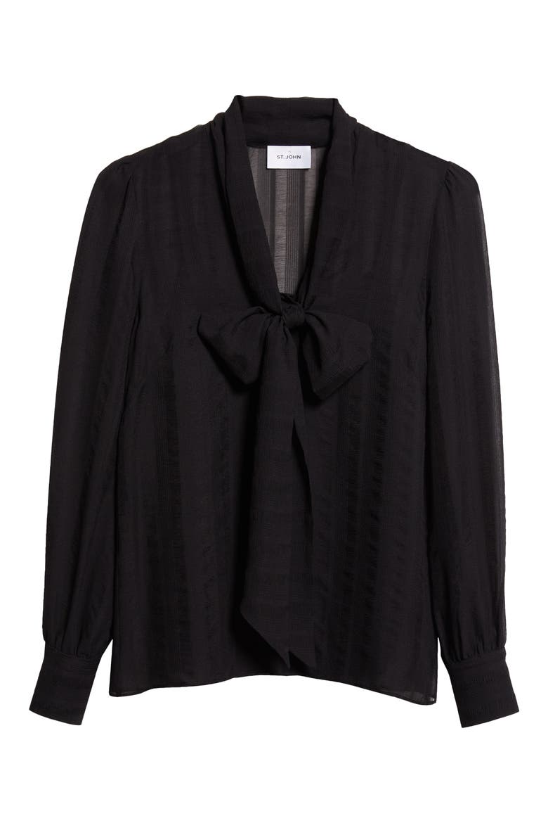 Shadow Stripe Crinkle Georgette Shirt, Alternate, color, BLACK