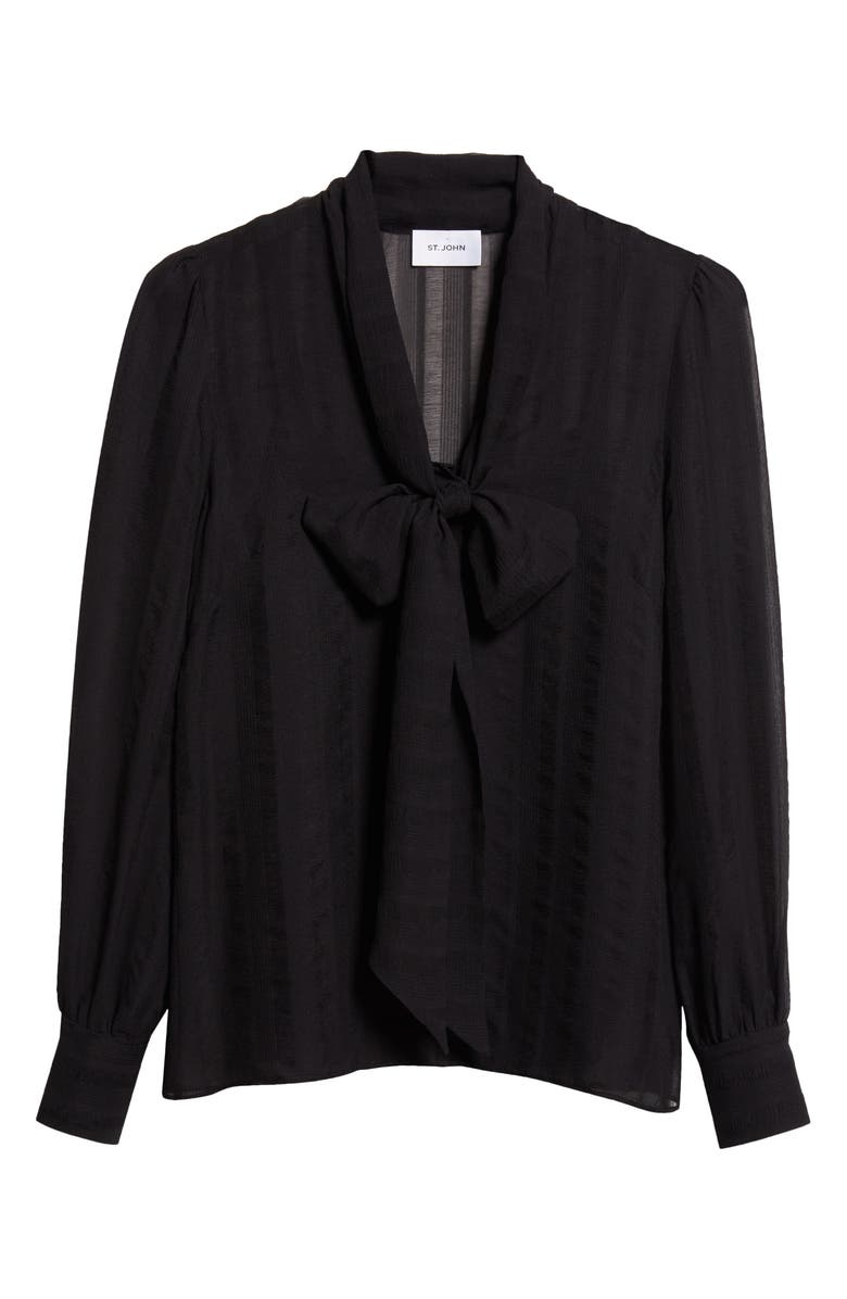 ST. JOHN Shadow Stripe Crinkle Georgette Shirt, Alternate, color, Black