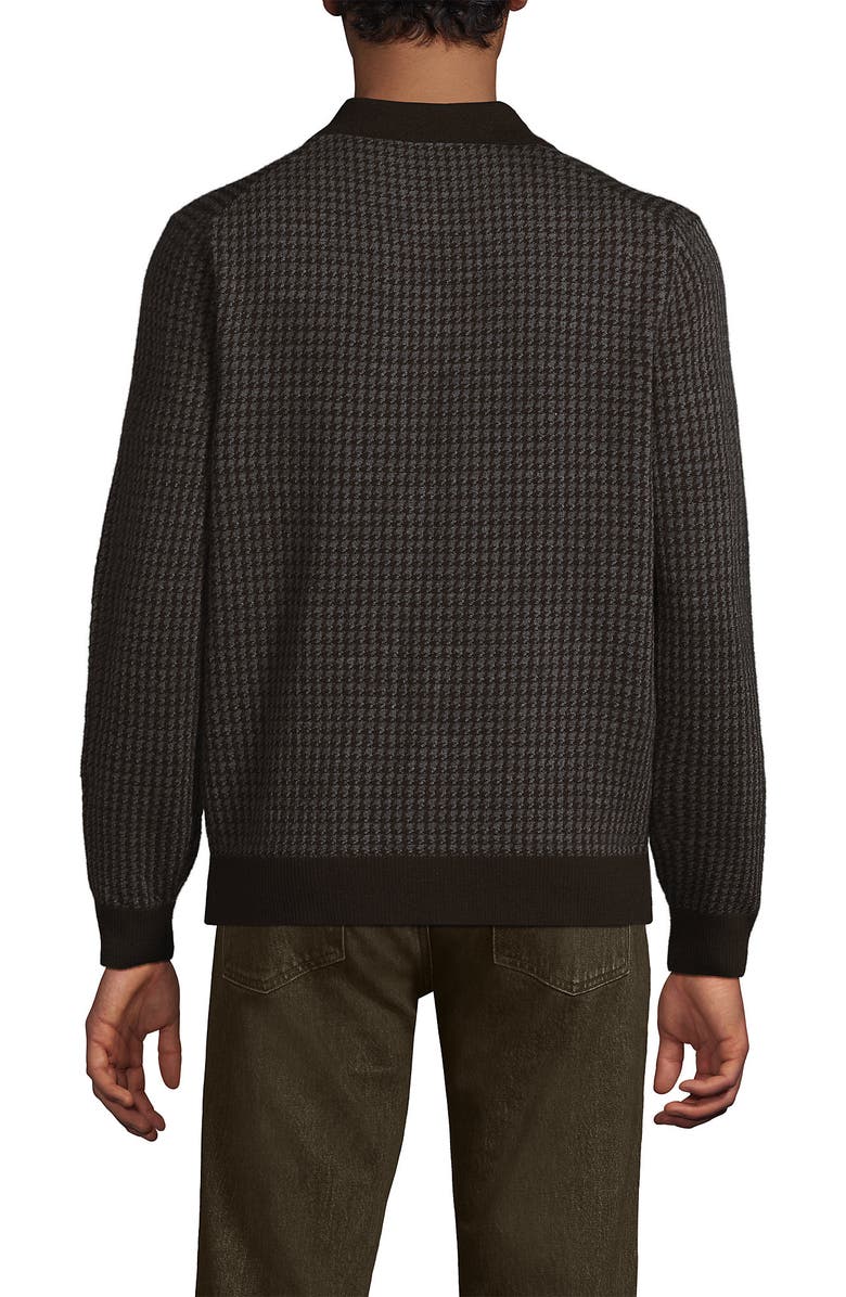 Lands' End Long Sleeve Washable Merino Button Through Sweater Polo, Alternate, color, Rich Coffee Houndstooth