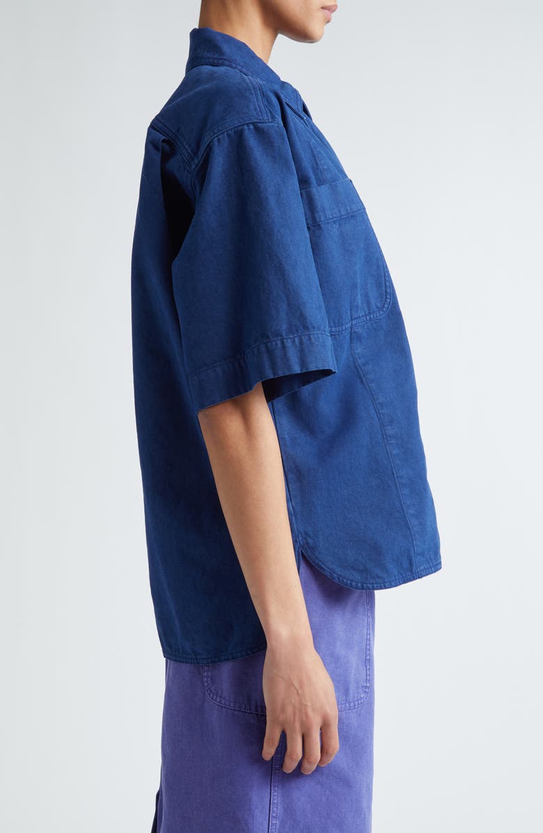 Max Mara Gabriel Short Sleeve Oversize Cotton Canvas Shirt, Alternate, color,