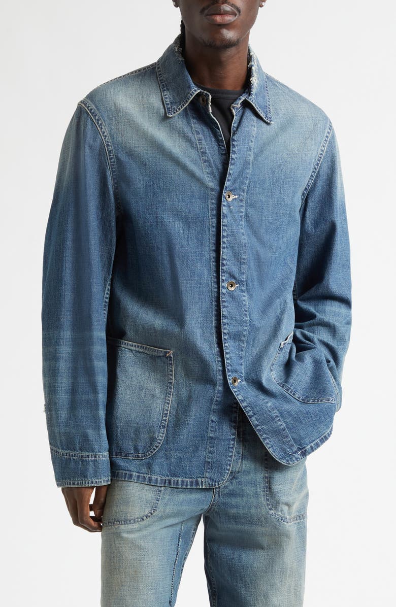 Maison Margiela Ripped & Repaired Chambray Jacket, Main, color, Washed Blue