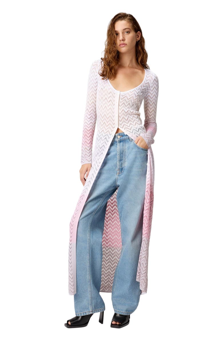 Missoni Long Cardigan In Gradient Chevron Viscose, Alternate, color, Multicoloured