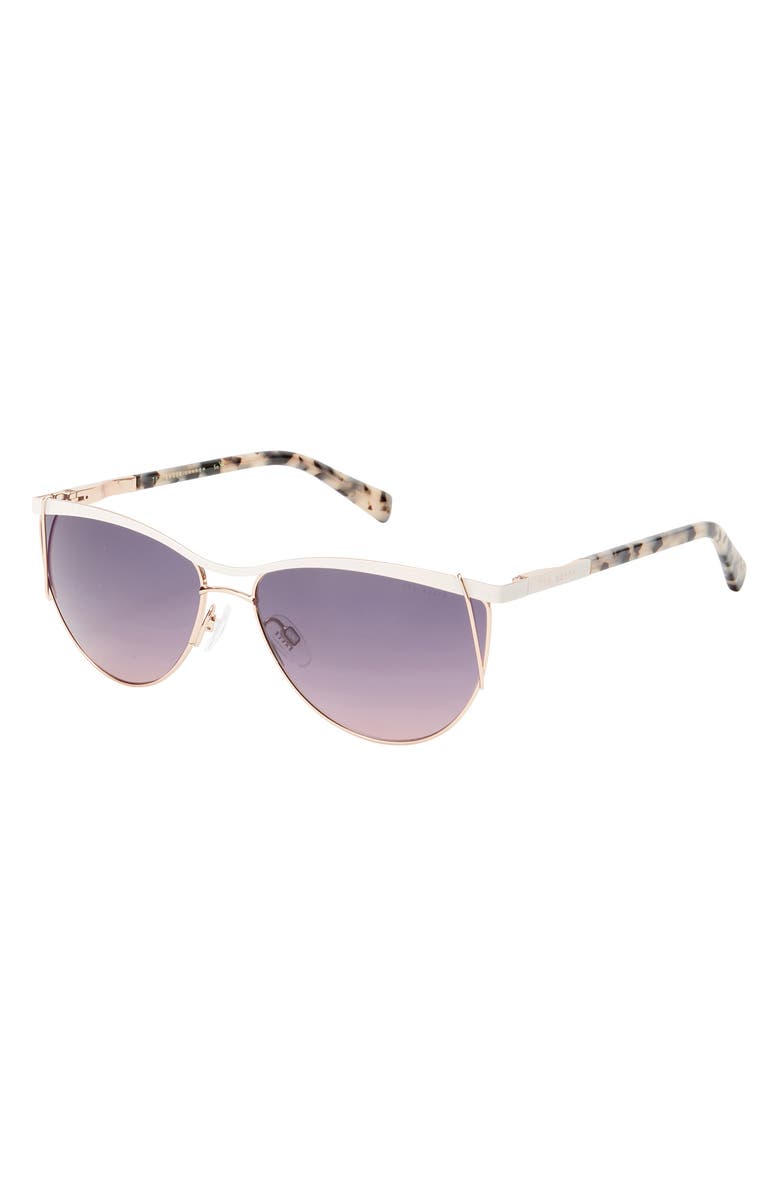Ted Baker London 59mm Full Rim Aviator Sunglasses, Alternate, color, Rose Gold