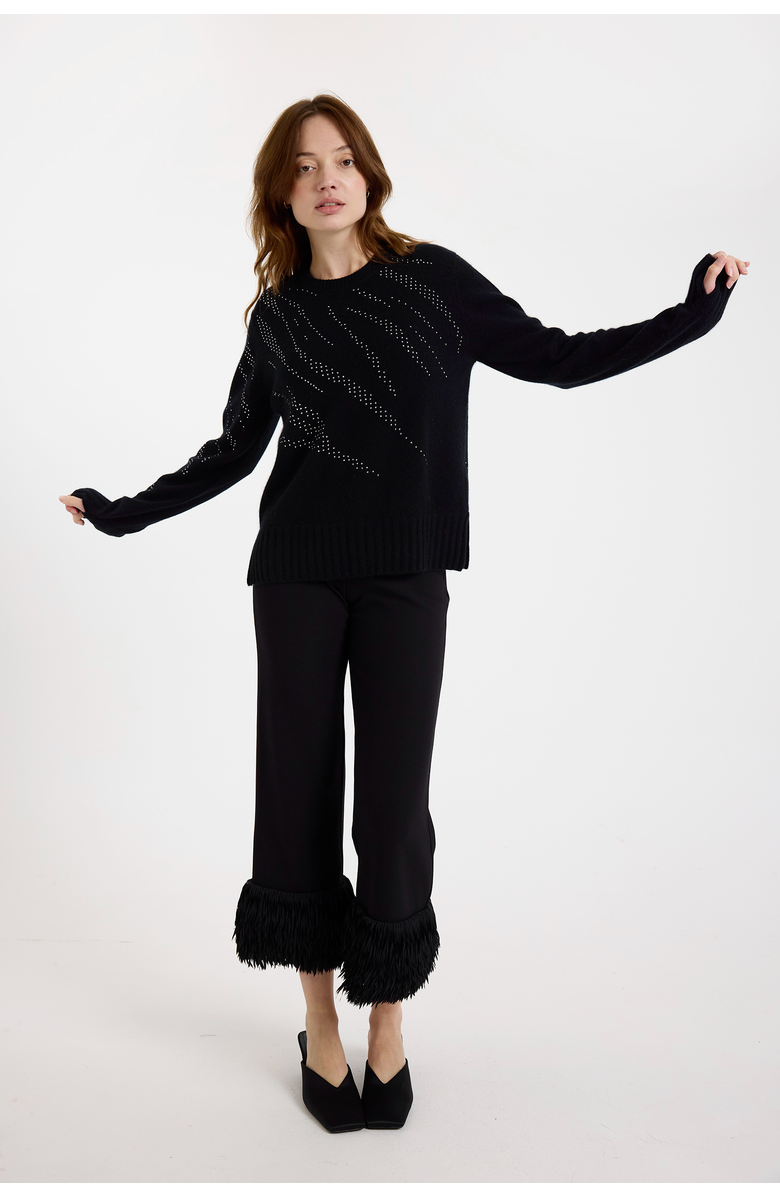 Brodie Pure Cashmere Hot Fix Zebra 100% Cashmere Sweater, Alternate, color, Black