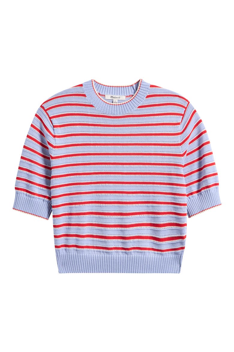 Textural Stitch Crewneck Sweater, Alternate, color, LIGHT BLUE TRIO STRIPE