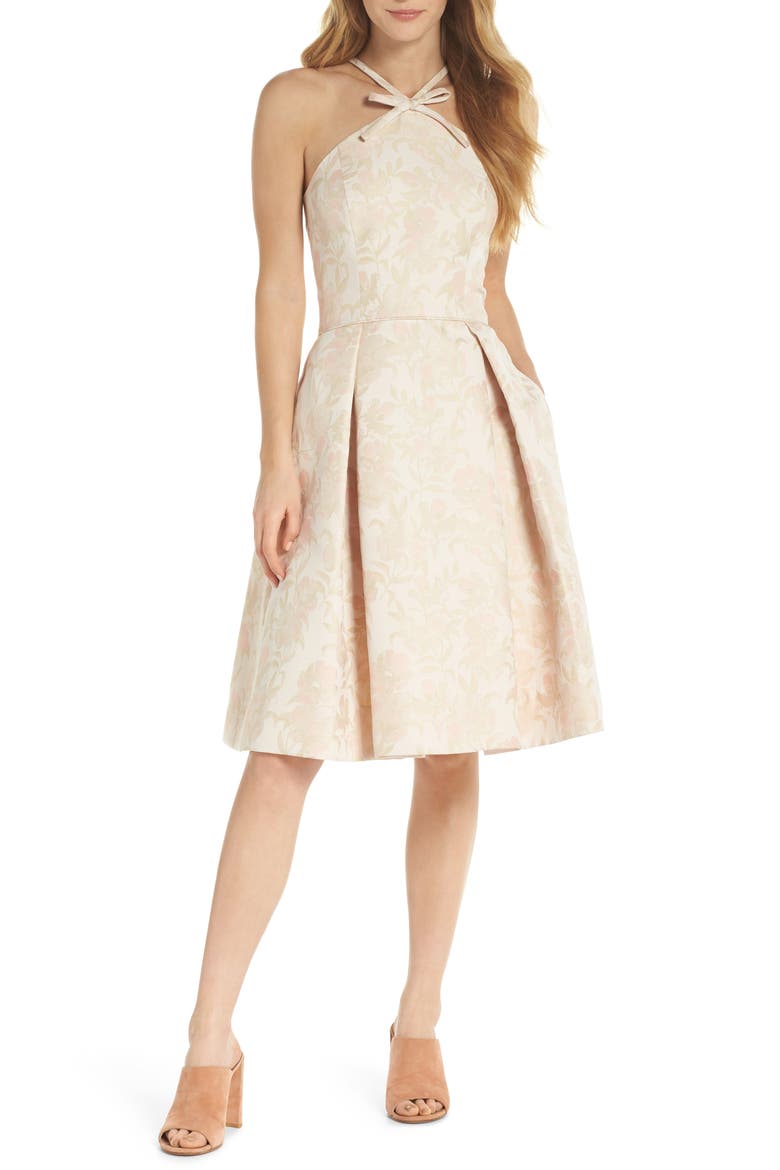 Evelyn Sea Holly Jacquard Halter Dress, Main, color, BLUSH COMBO