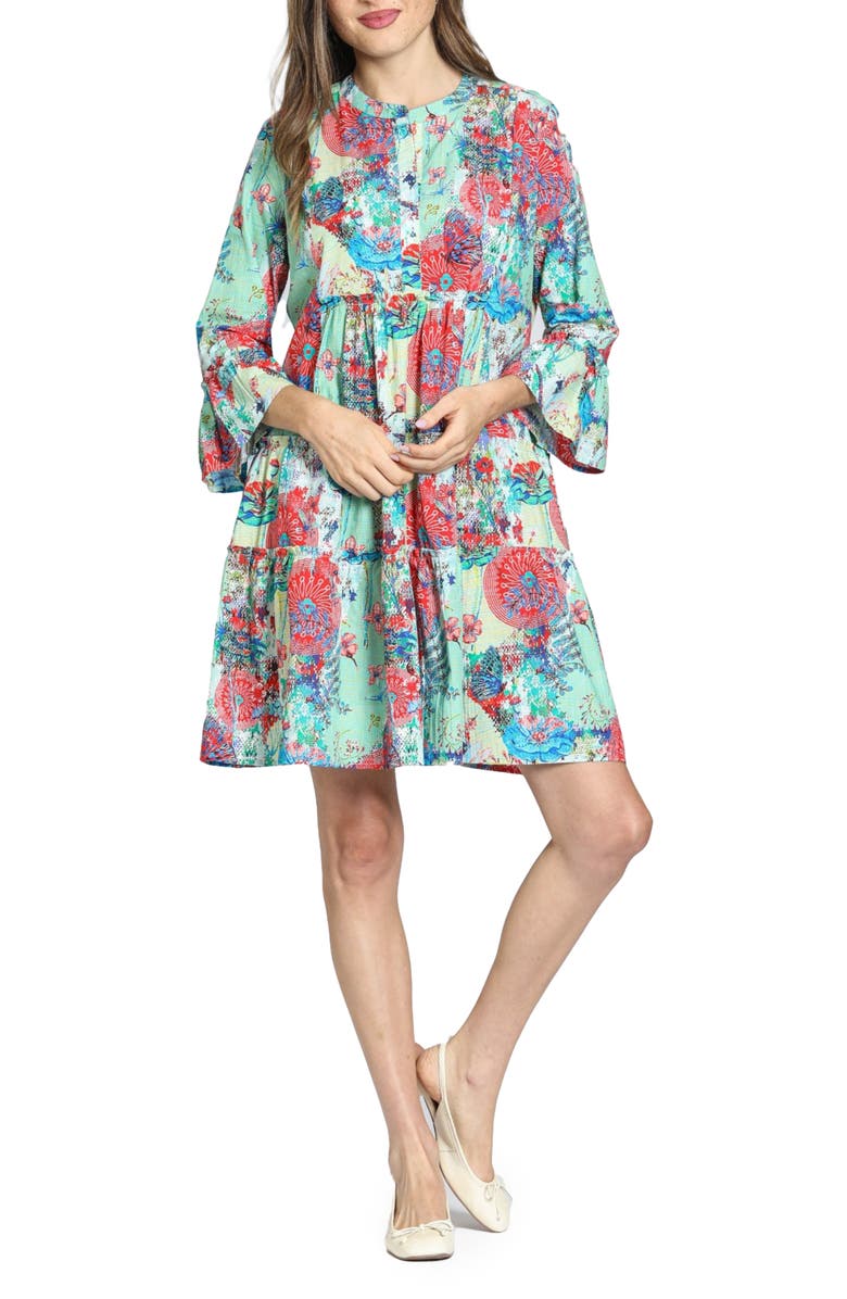 APNY Mix Print Tunic Dress, Main, color, Mint Green Multi