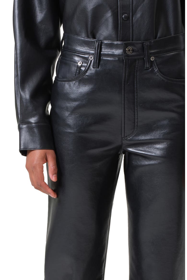 '90s Pinch Waist Straight Leg Leather Blend Pants, Alternate, color, DETOX