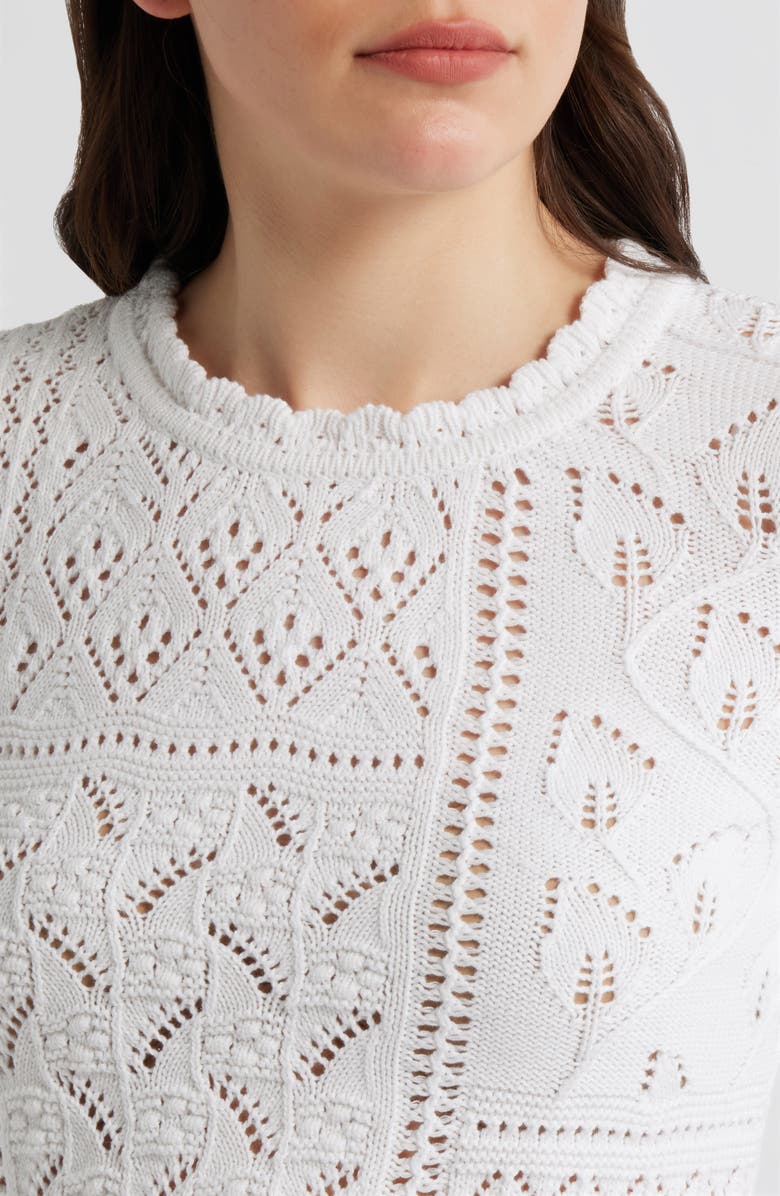 Elie Tahari Lily Cotton Pointelle T-Shirt, Alternate, color, Sky White