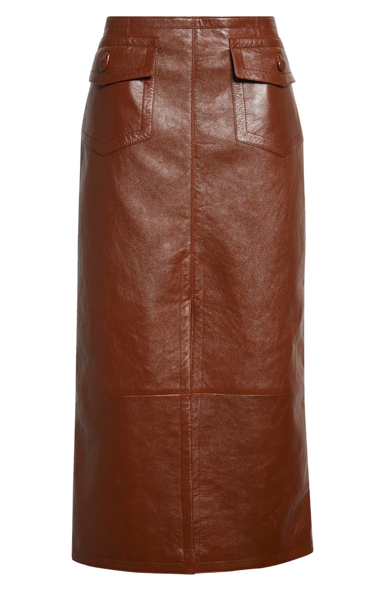 Chloé Front Slit Leather Midi Skirt, Alternate, color, 