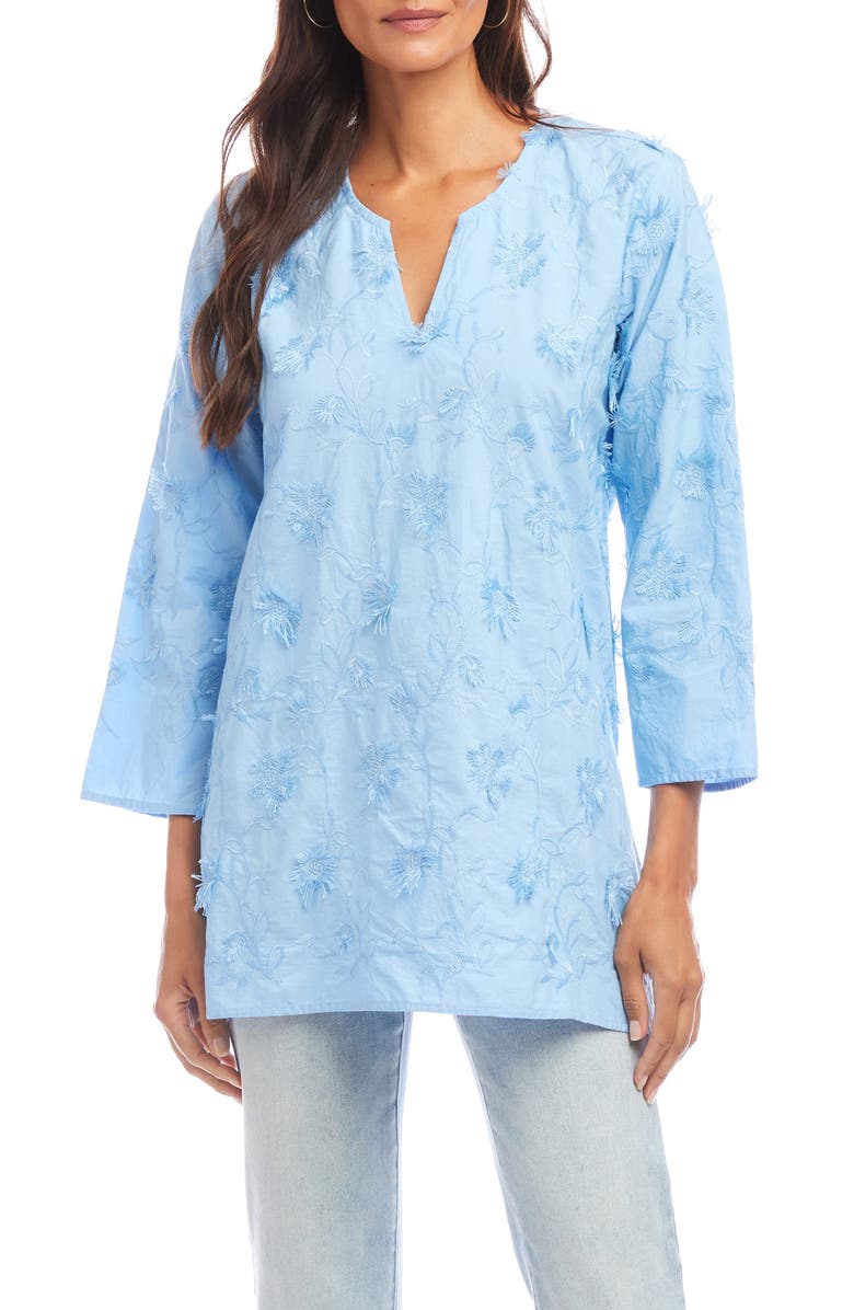 Karen Kane Floral Embroidered Cotton Tunic Top, Main, color, Lake