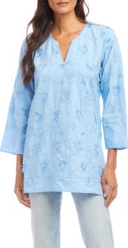 Karen Kane Floral Embroidered Cotton Tunic Top
