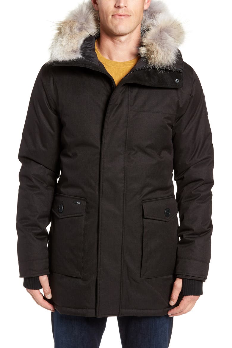 Yves Windproof & Waterproof 650 Fill Power Down Parka with Genuine Coyote Fur Trim, Alternate, color, BLACK