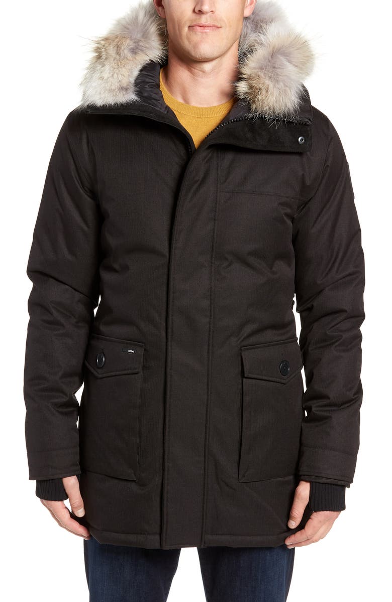 nobis Yves Windproof & Waterproof 650 Fill Power Down Parka with Genuine Coyote Fur Trim, Alternate, color,