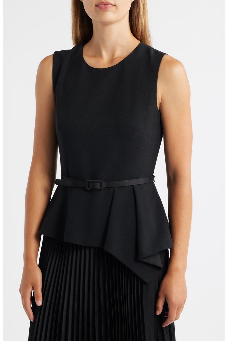 Sleeveless Belted Pleated Maxi Dress, Alternate, color, BLACK