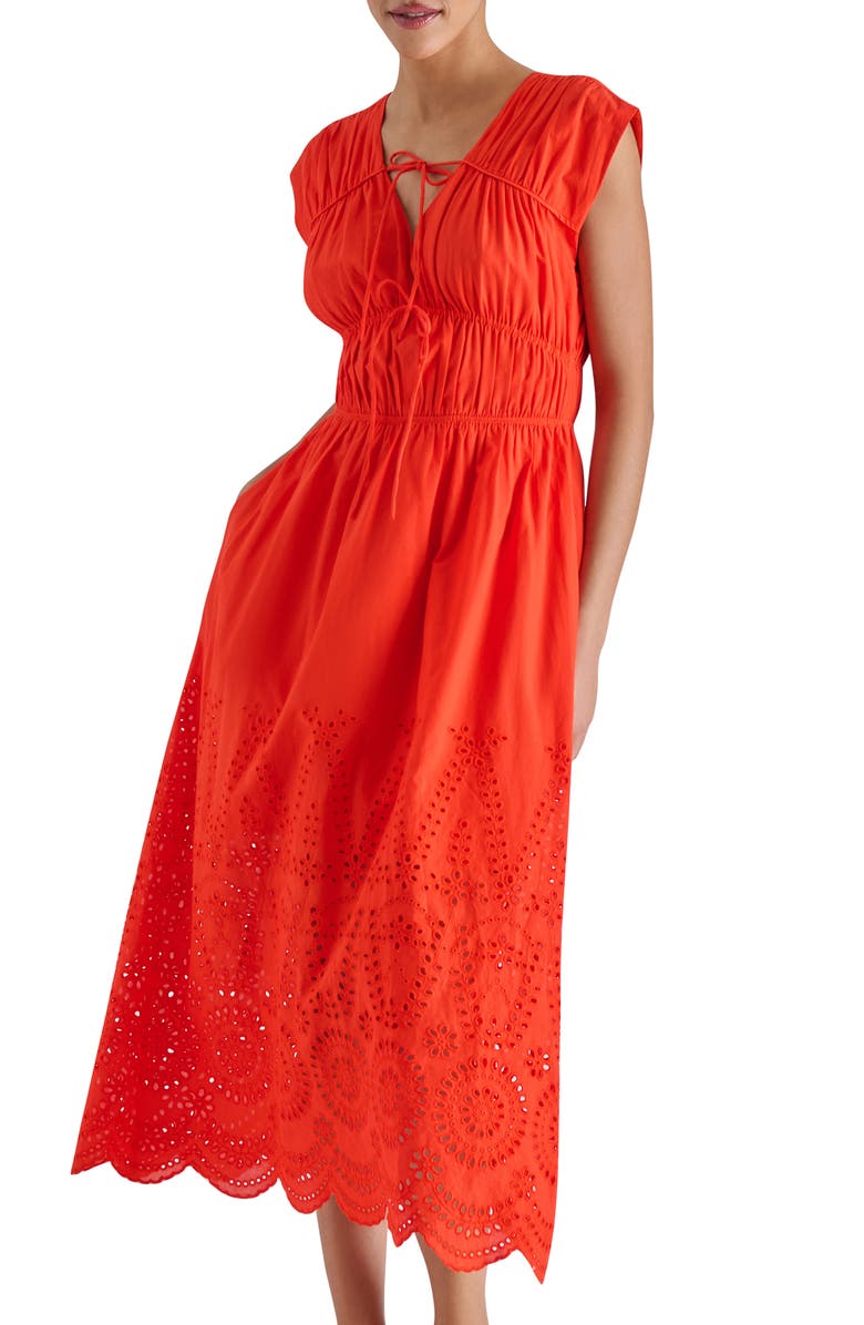 Steve Madden Clementina Eyelet Cotton Midi Dress, Alternate, color, Orange