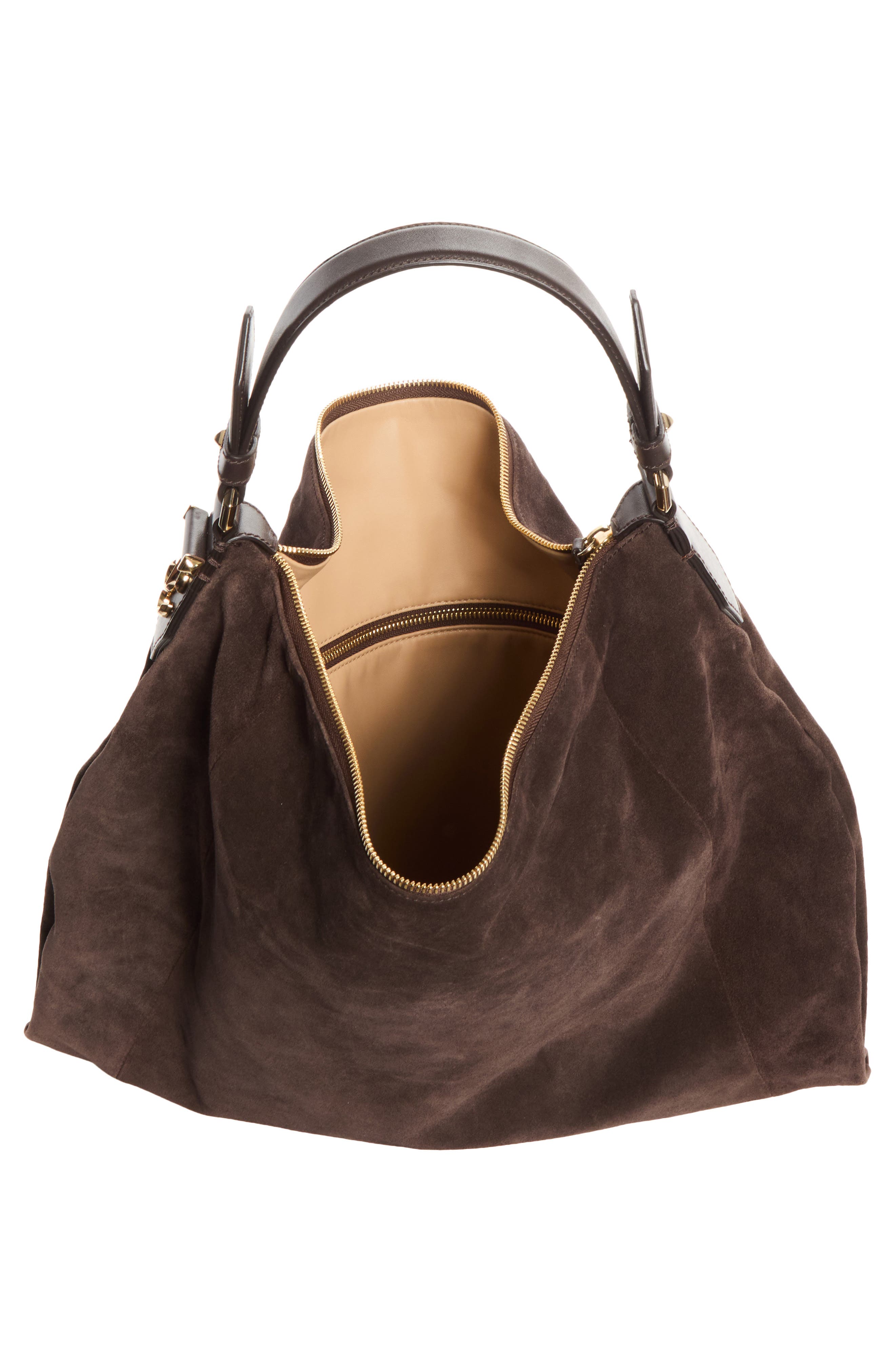 Ana Suede Hobo Bag, Alternate, color, CHOCOLATE/ LIGHT GOLD