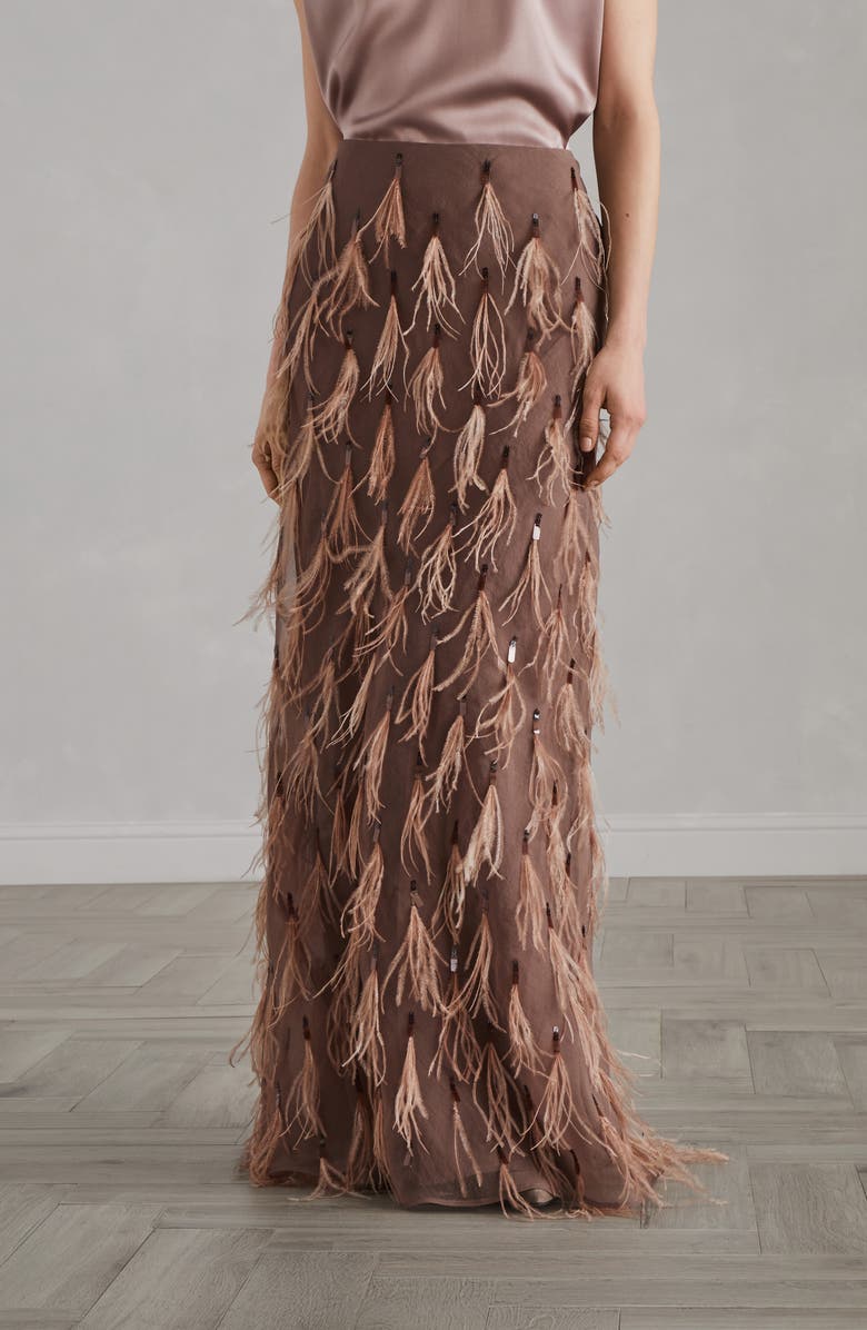 Brunello Cucinelli Crispy silk mermaid skirt with dazzling feather embroidery, Alternate, color, 