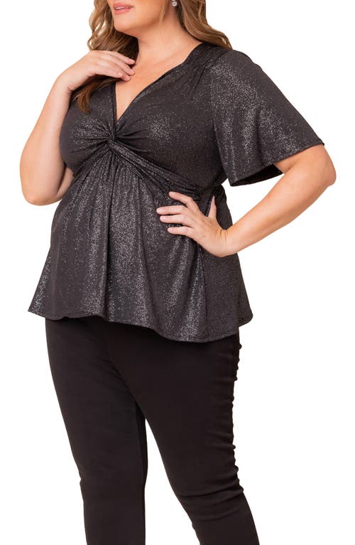 Kiyonna Galaxy Glitter Twist Front Top In Silver Starlight