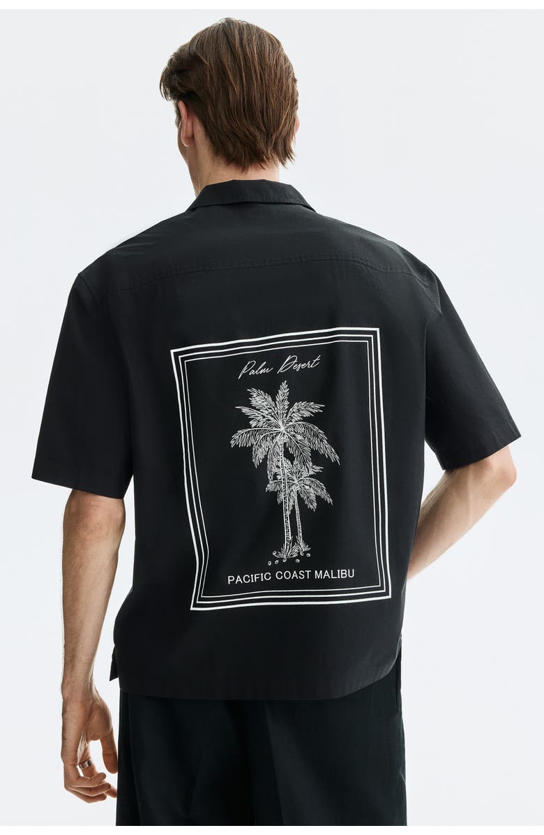 H&M Relaxed Fit Printed Resort Shirt, Alternate, color, Black/Palm Desert