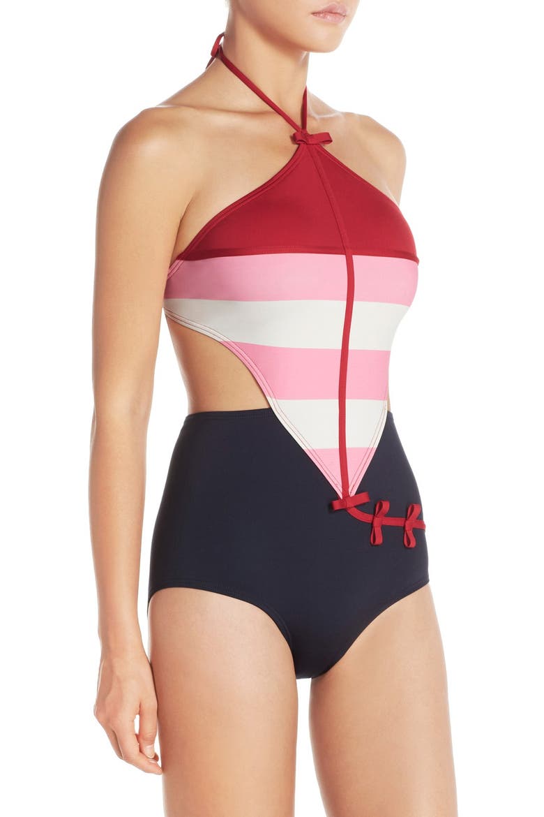 'balboa island' halter one-piece swimsuit, Alternate, color, RICH NAVY