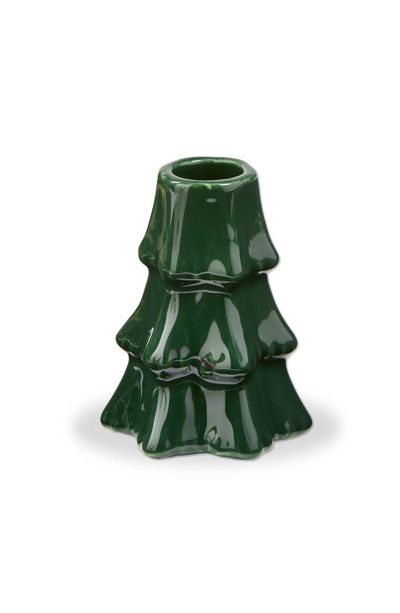 tag Small Pine Tree Taper Candle Holder Green Ceramic Christmas, Main, color, 