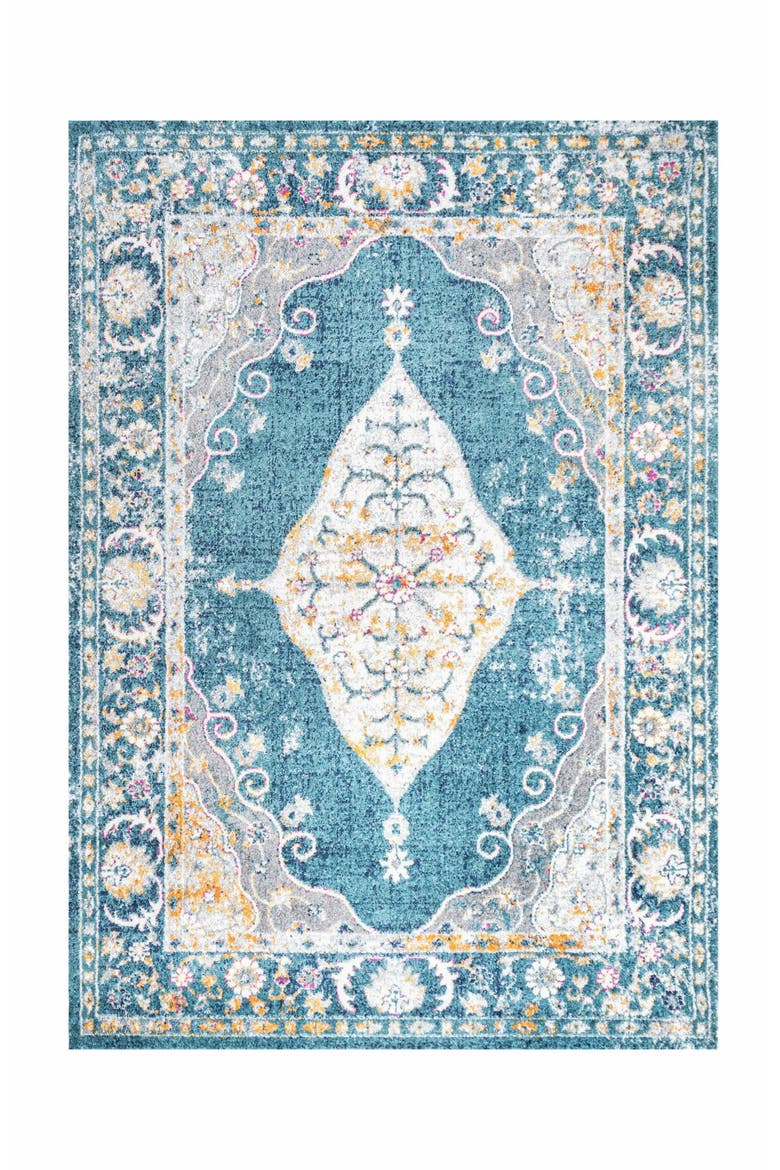 Zelda Bohemian Cottage Medallion Area Rug, Alternate, color, Turquoise/Gray