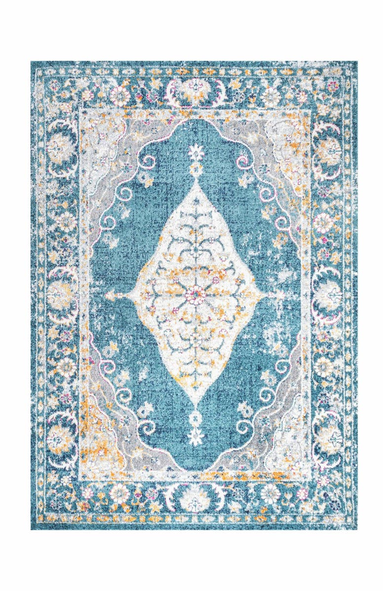 JONATHAN Y Zelda Bohemian Cottage Medallion Area Rug, Alternate, color, Turquoise/Gray