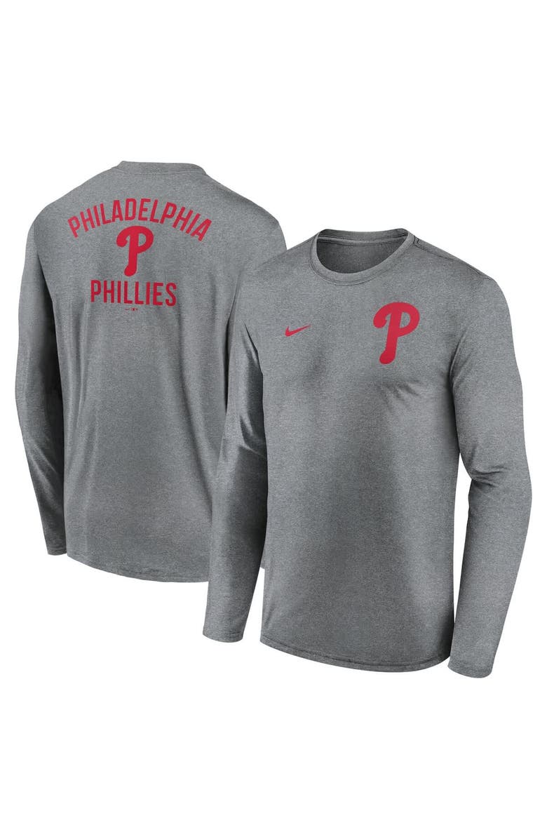 Nike Men's Nike Heather Charcoal Philadelphia Phillies 2-Hit Legend Performance Long Sleeve T-Shirt, Alternate, color, Heather Charcoal