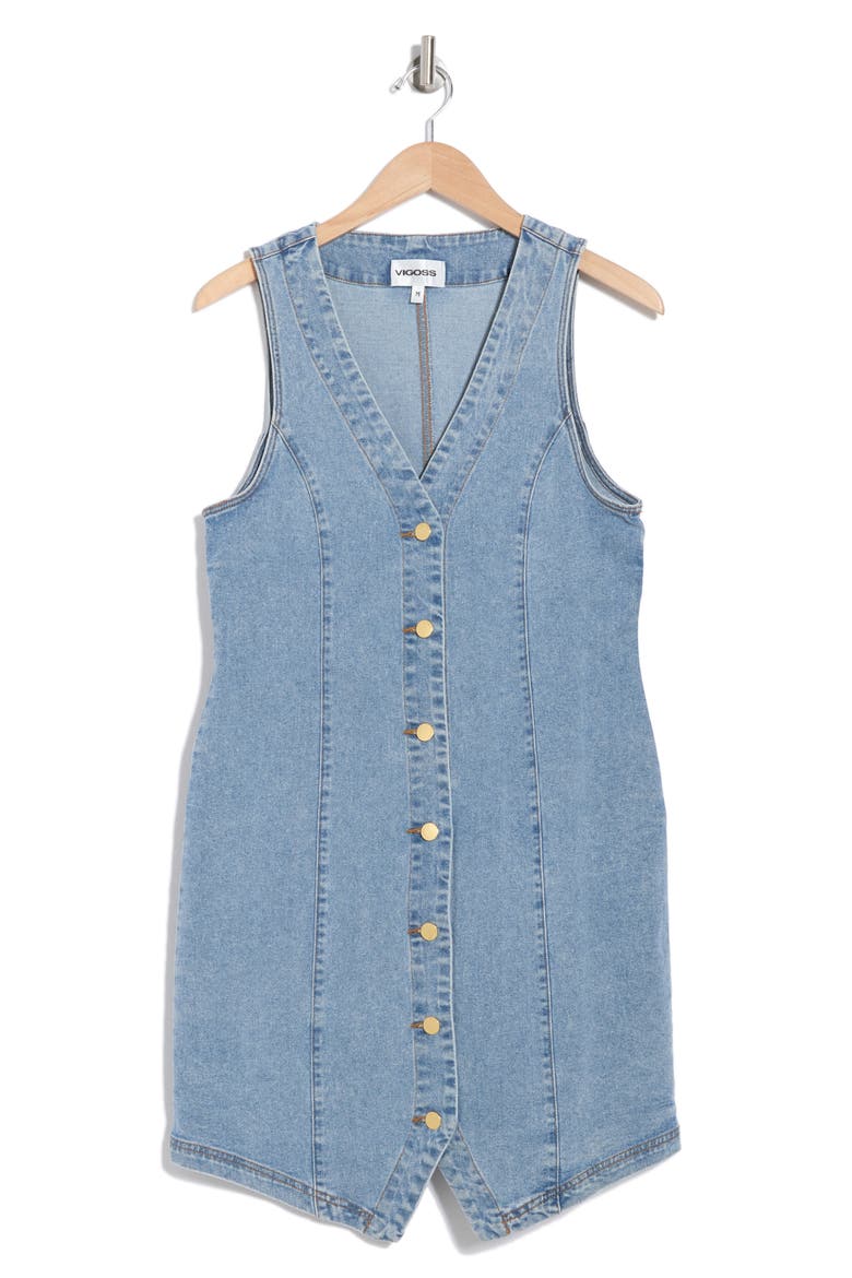 Denim Buttoned Dress, Alternate, color, LIGHT WASH